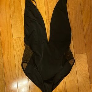 Deep V Mesh Open Back One Piece Swimsuit